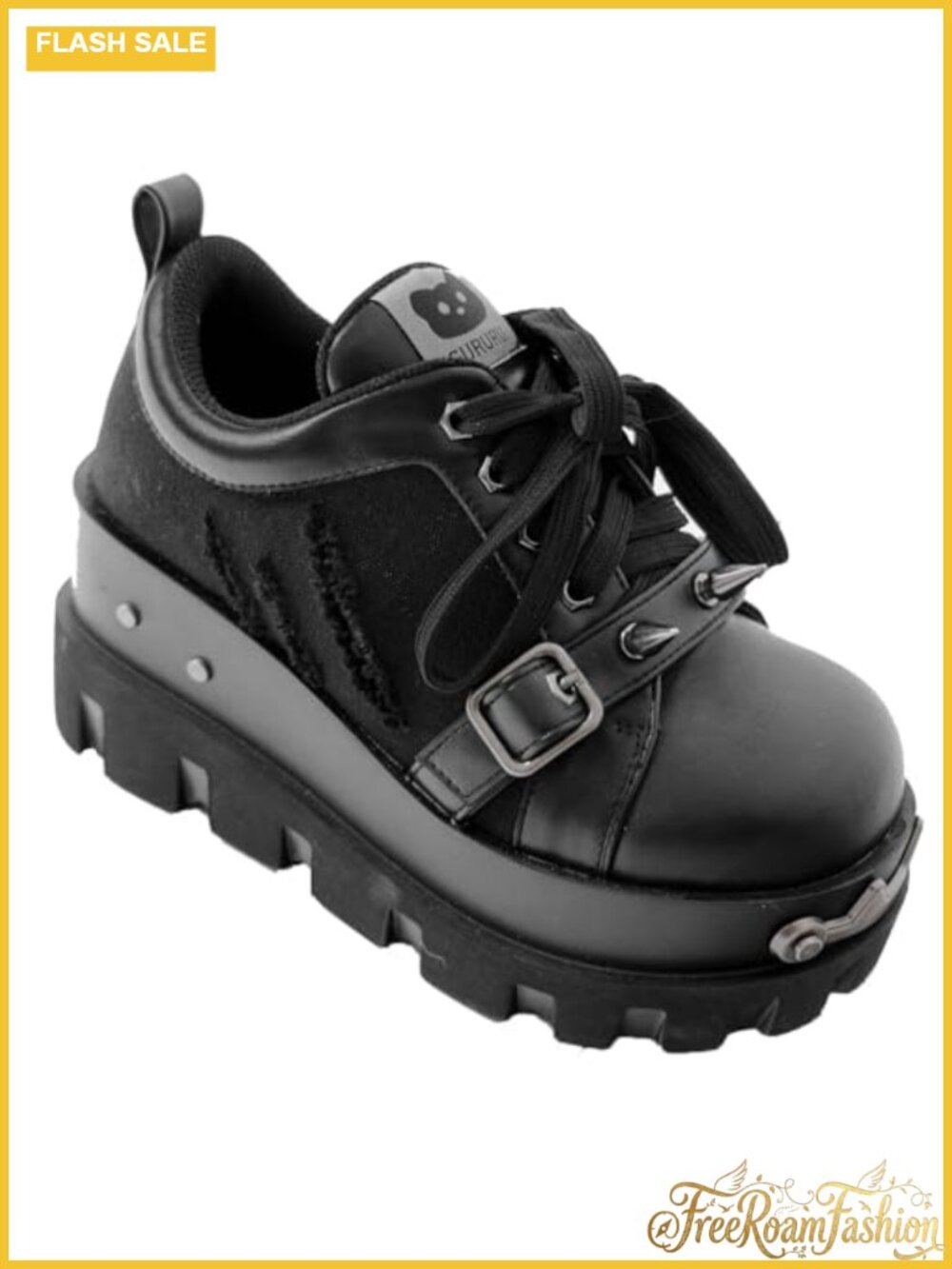Y2K Goth Platform Ankle Boots Cat Decor Chunky Sole Combat Lace Up